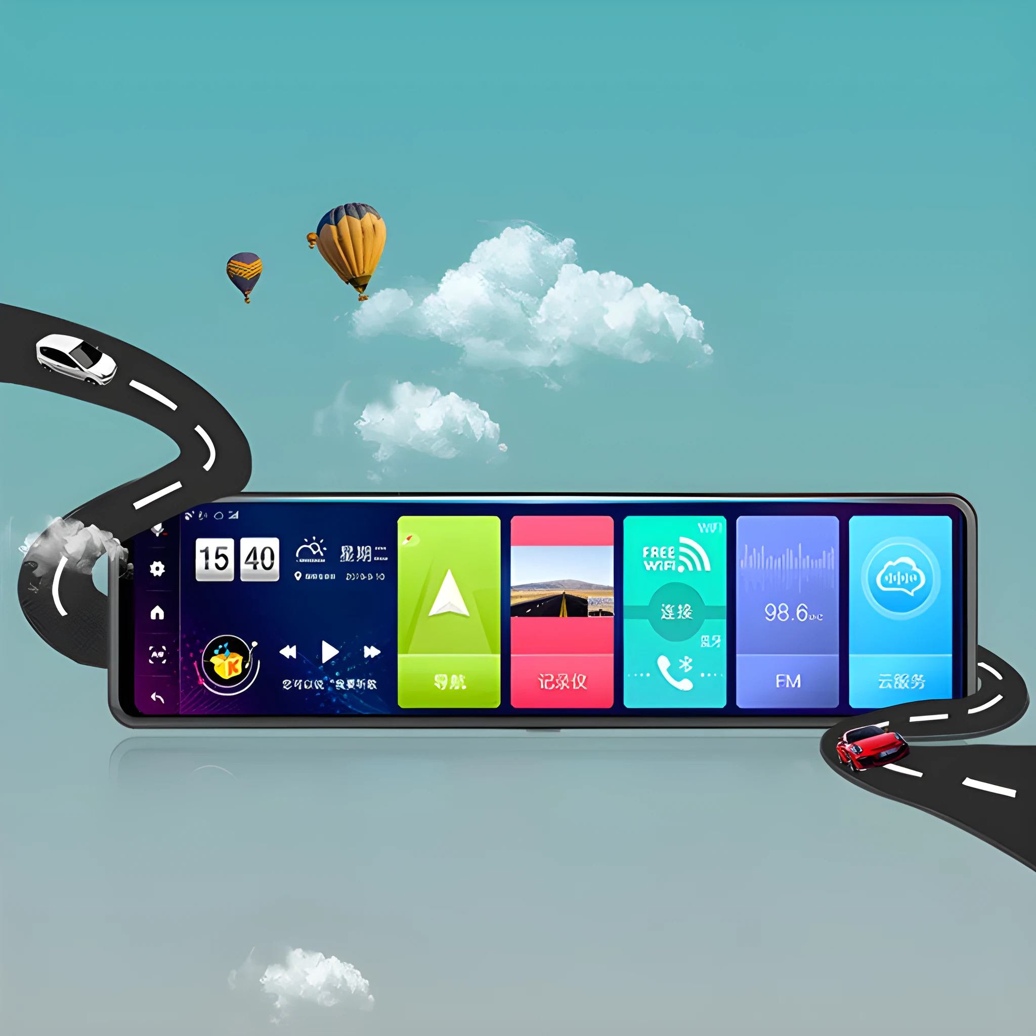 Black rearview mirror dash cam tachograph with wide-angle lens for front and rear recording