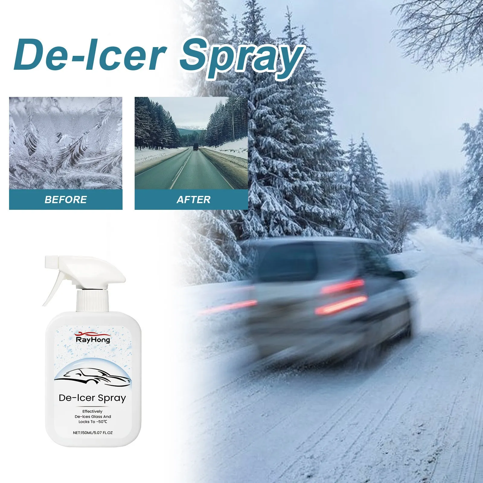 150ml car windscreen defrosting and anti-icing liquid bottle with spray applicator