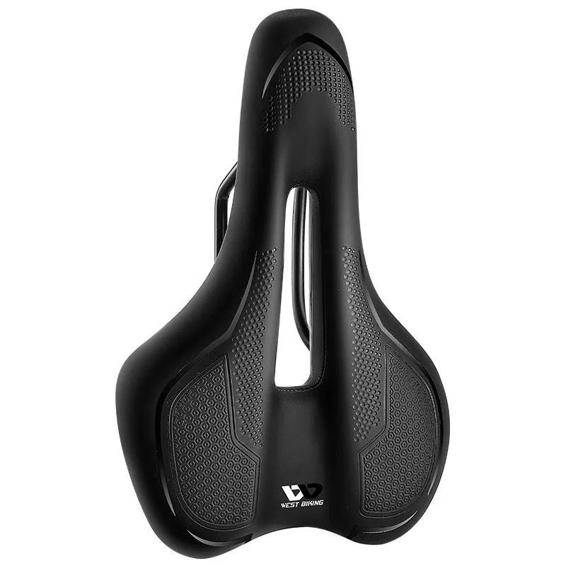 Bicycle saddle with high elastic sponge padding and leather construction in black colour