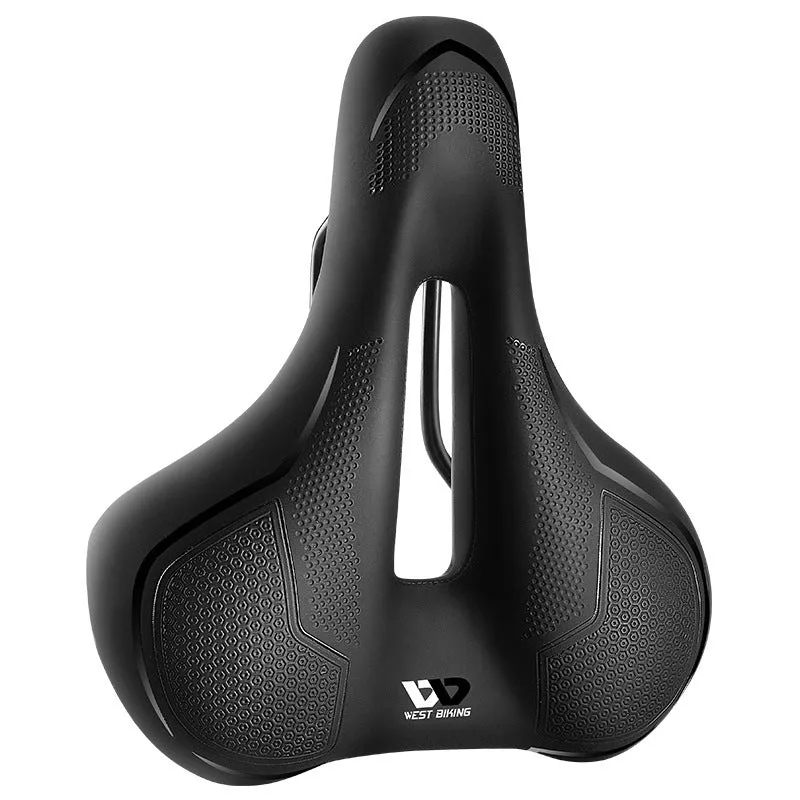 Bicycle saddle with high elastic sponge padding and leather construction in black colour