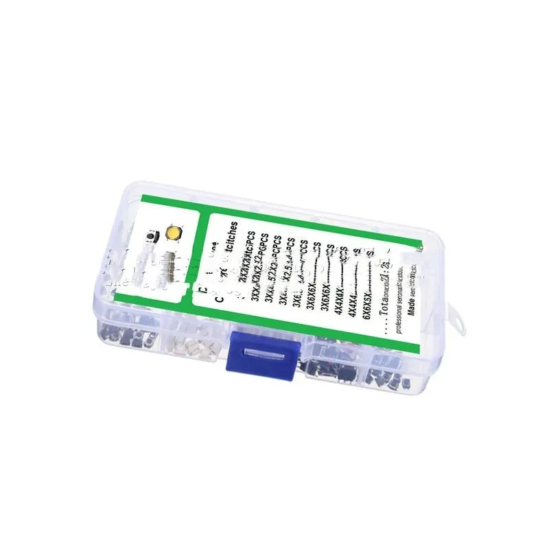 250 SMT tactile push button switches in protective boxed packaging for electronic projects