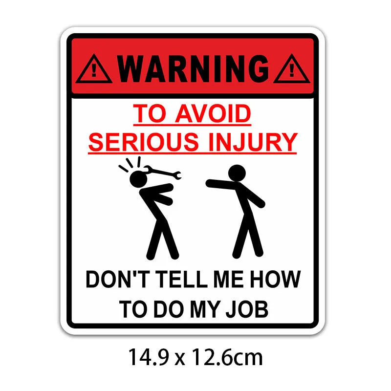 Adhesive car glass warning sticker measuring 14.9cm by 12.6cm.