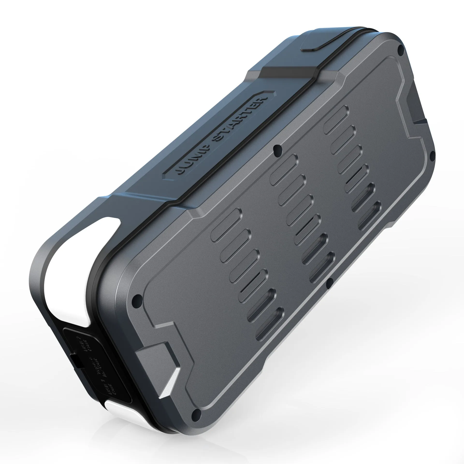 CY53 model black automotive jump starter power bank with built-in air compressor, LCD screen, and LED lights