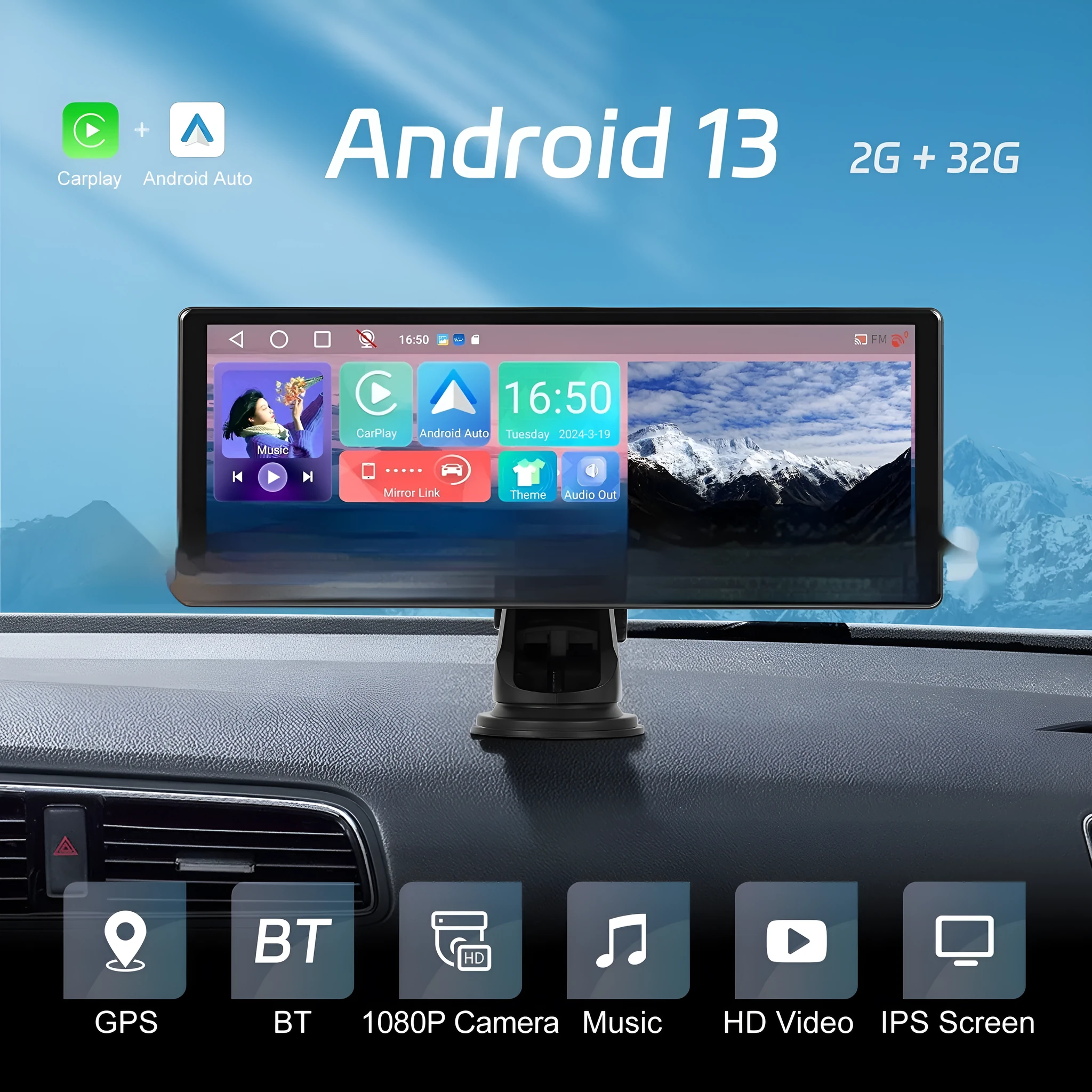 Android car stereo with 11.3-inch touchscreen display mounted in vehicle dashboard