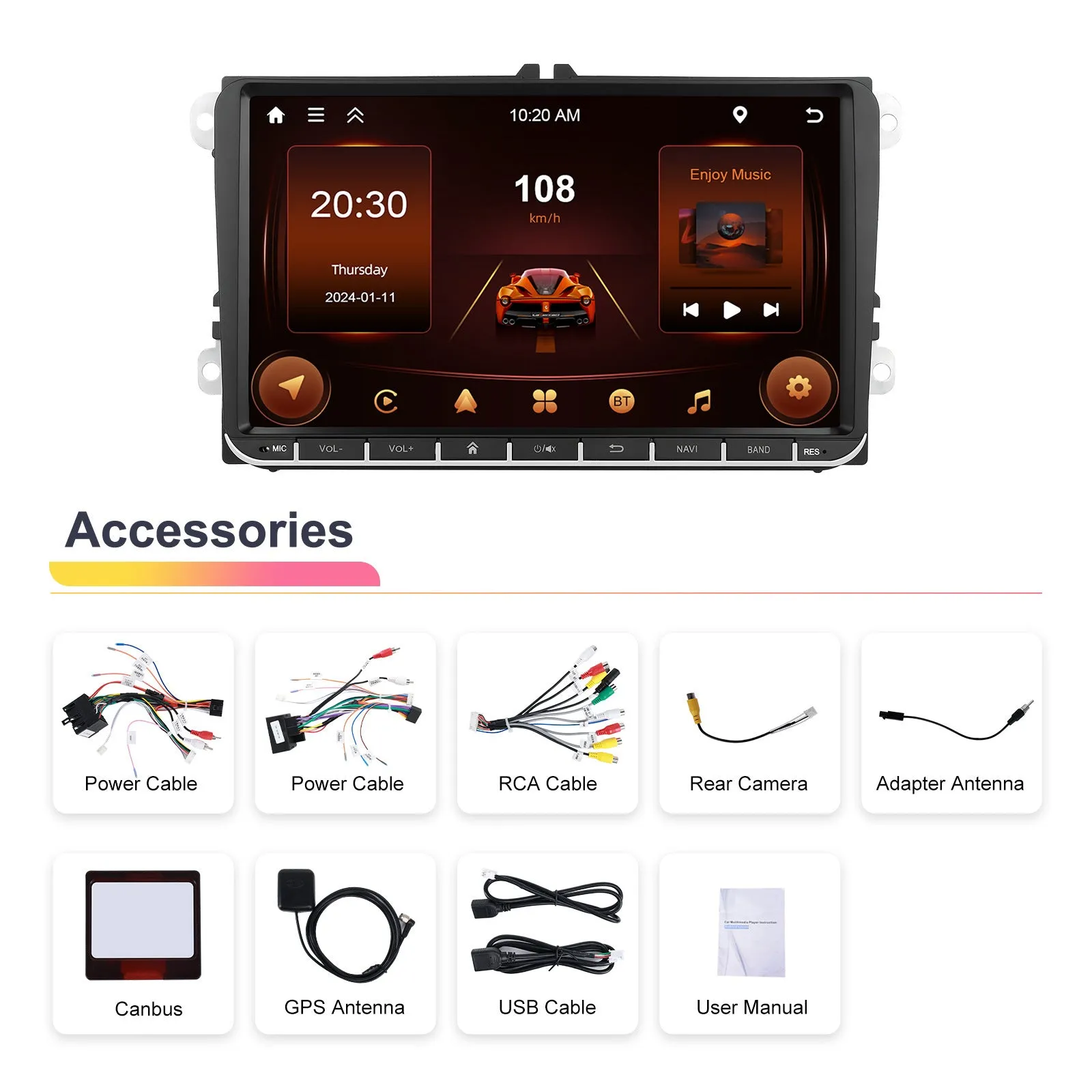 Android 13 7-inch car central control touchscreen for Volkswagen with wireless CarPlay