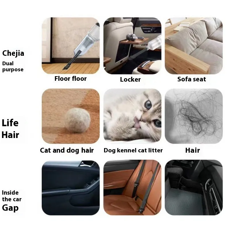Black handheld wireless car vacuum cleaner with USB charging port