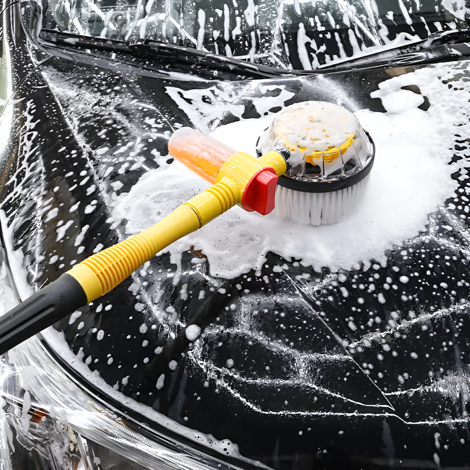 Yellow car wash mop cleaning tool with chenille brush head and three-gear hydraulic control
