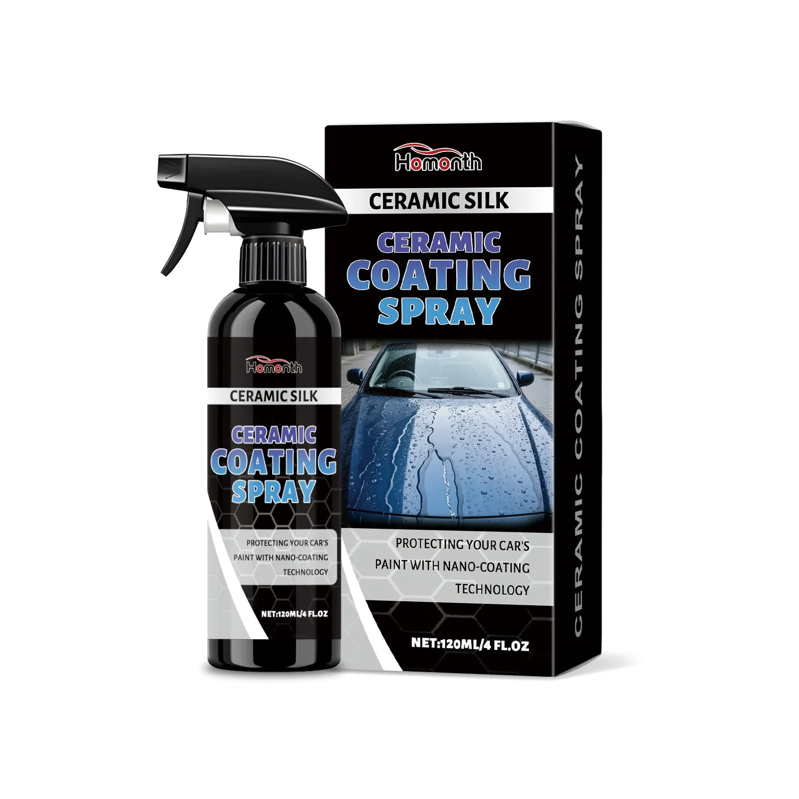 120ml bottle of ceramic coating spray for car paint protection and gloss maintenance.
