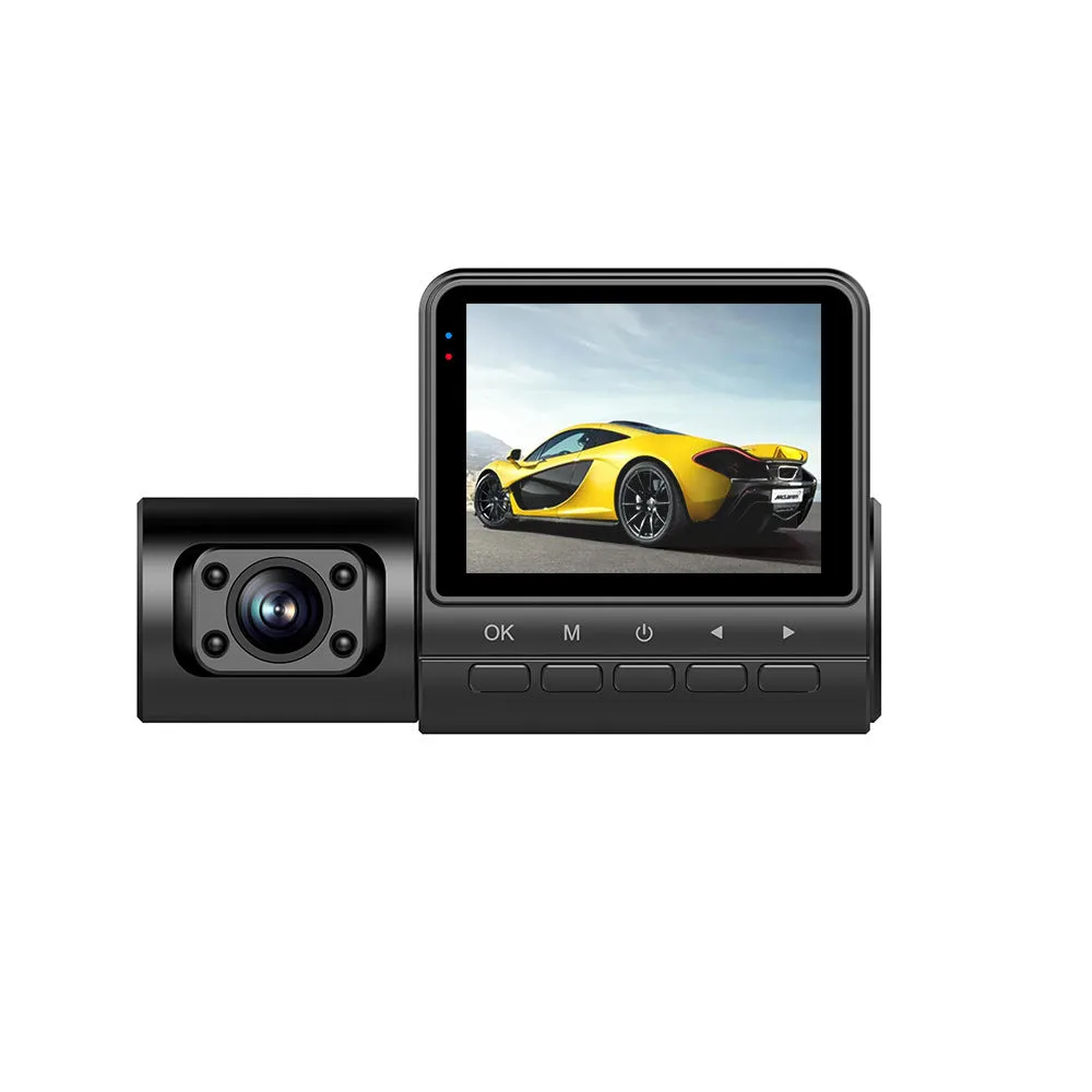 Black 1080P car dash cam with touch screen and wide-angle lens for vehicle recording