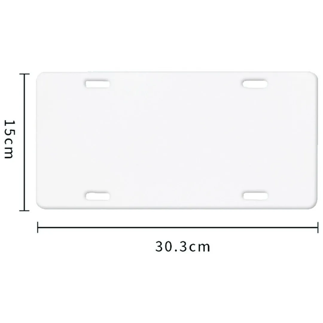 White aluminium licence plate sheet measuring 30.3 by 15 centimetres with four thickness options