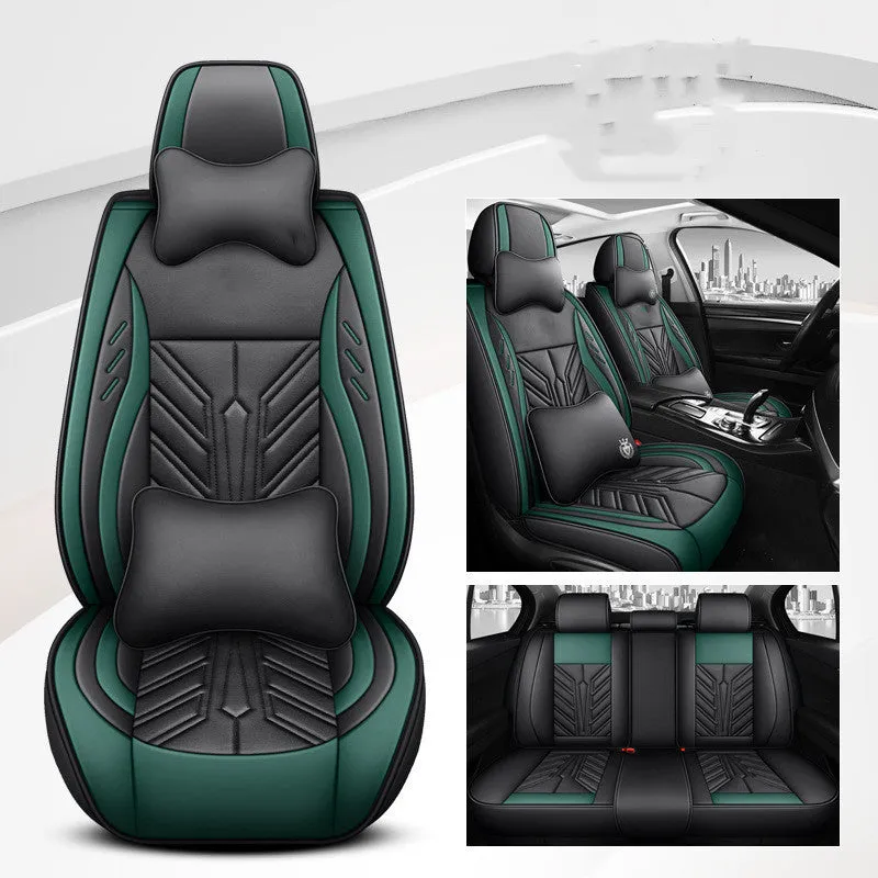Full-leather car seat cushion with contrast stitching in Nordic Green colour