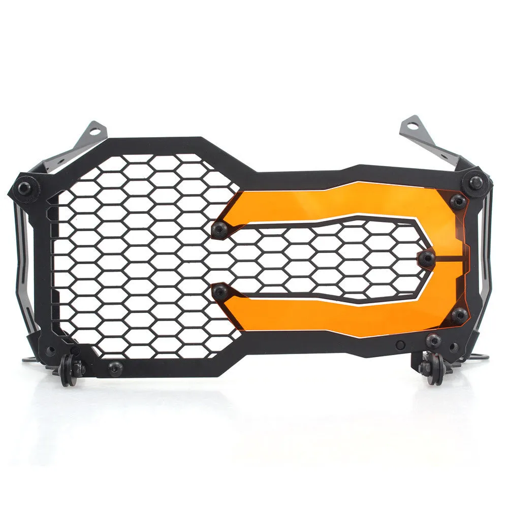 BMW motorcycle headlight protective cover in a choice of colours, shown next to a GS model.
