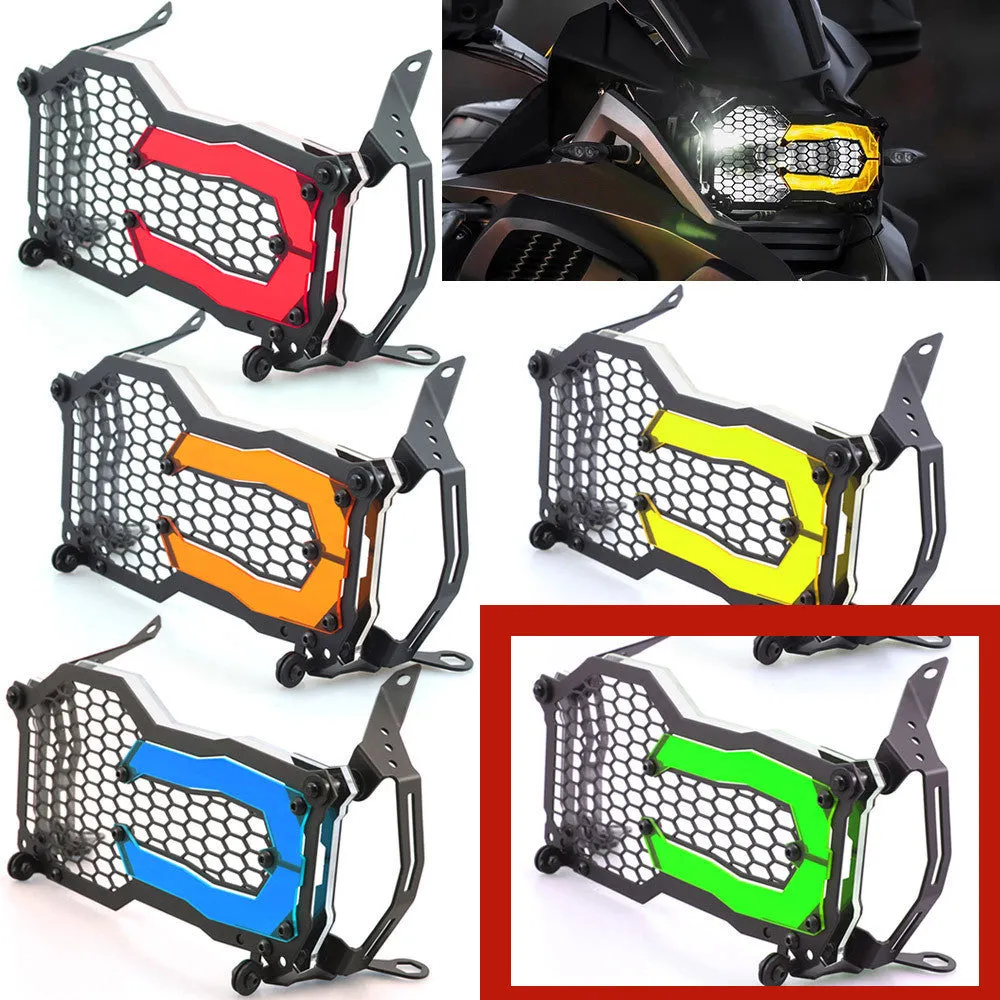 BMW motorcycle headlight protective cover in a choice of colours, shown next to a GS model.