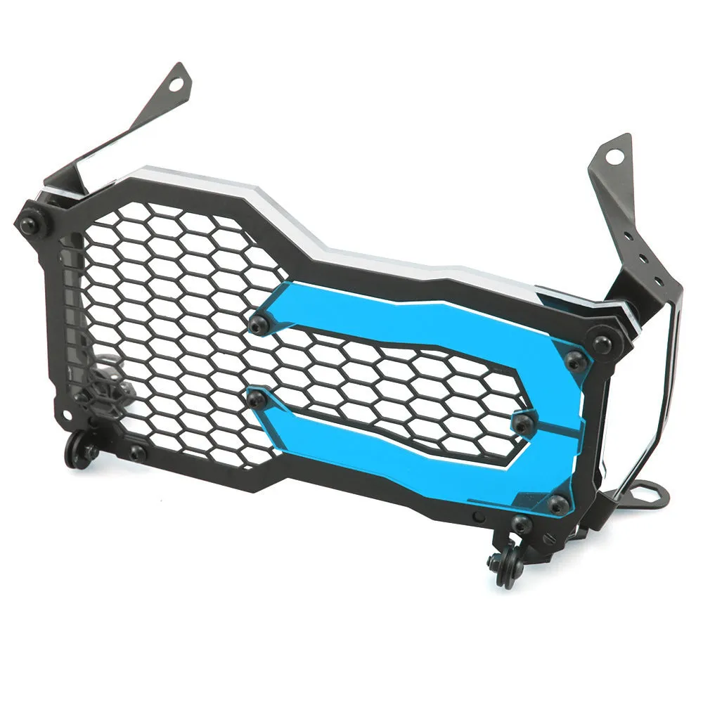 BMW motorcycle headlight protective cover in a choice of colours, shown next to a GS model.