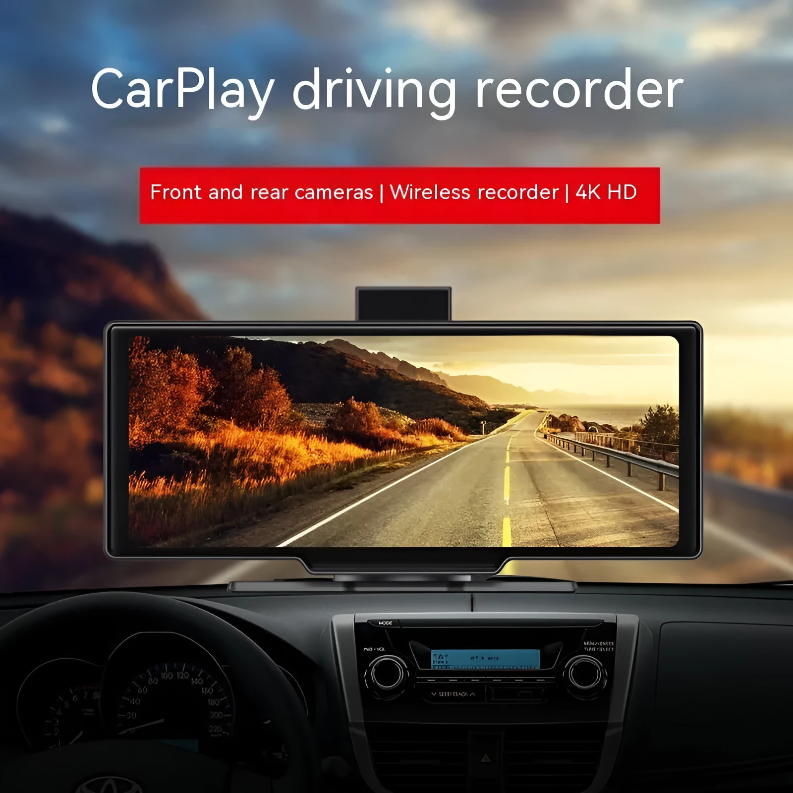 10.26-inch Wireless CarPlay multimedia recorder with black plastic housing and capacitive touch screen