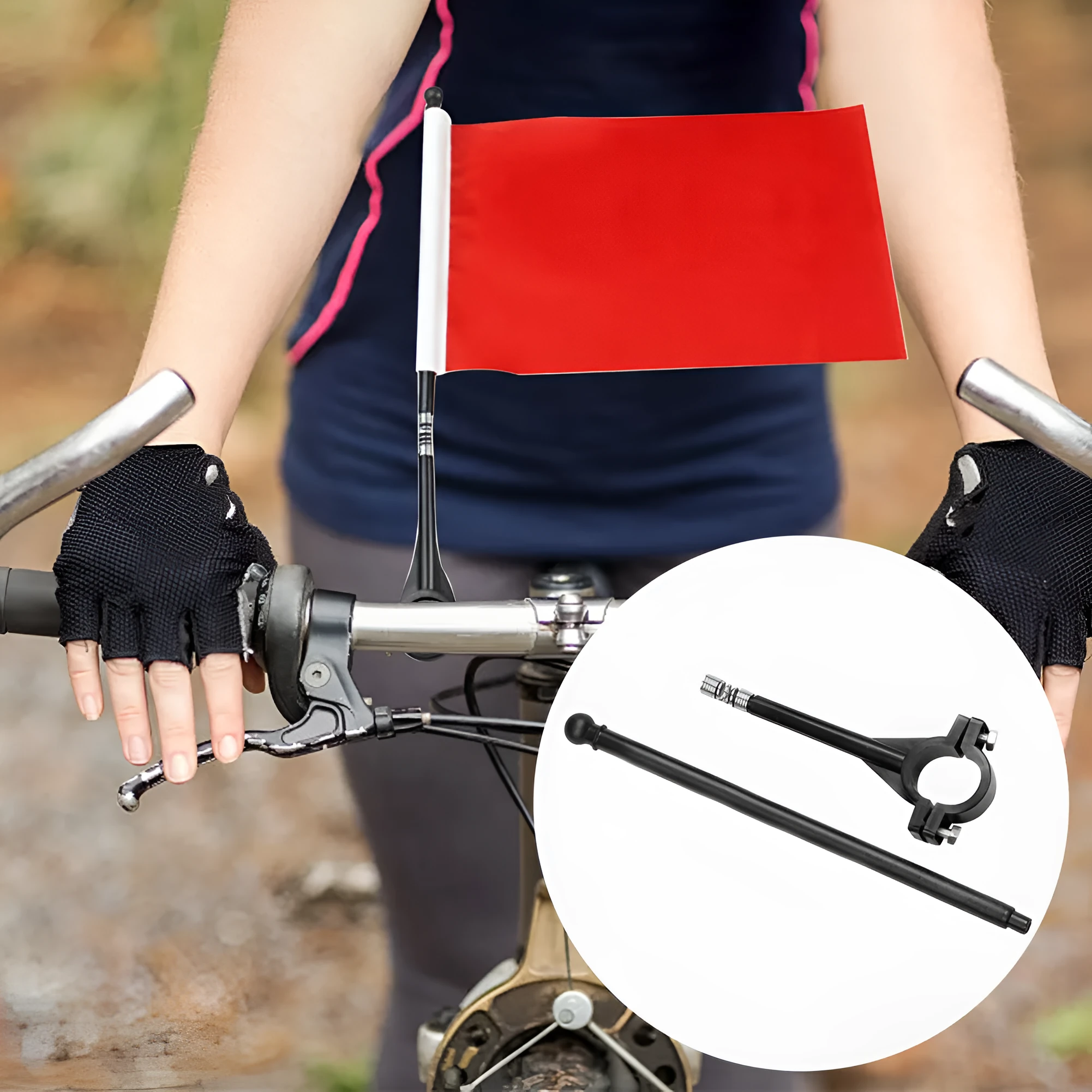 Square polyester car flag on a 30 cm white plastic pole for handlebar mounting or hand waving.