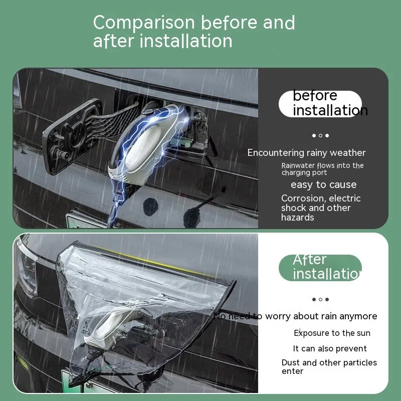 Black electric vehicle charging rain cover with magnetic strips unfolded to show 60cm x 50cm size