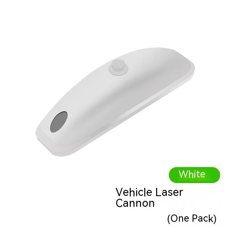Black vehicle-mounted remote control laser lamp with USB cable and remote on car surface
