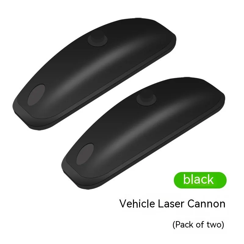 Black vehicle-mounted remote control laser lamp with USB cable and remote on car surface