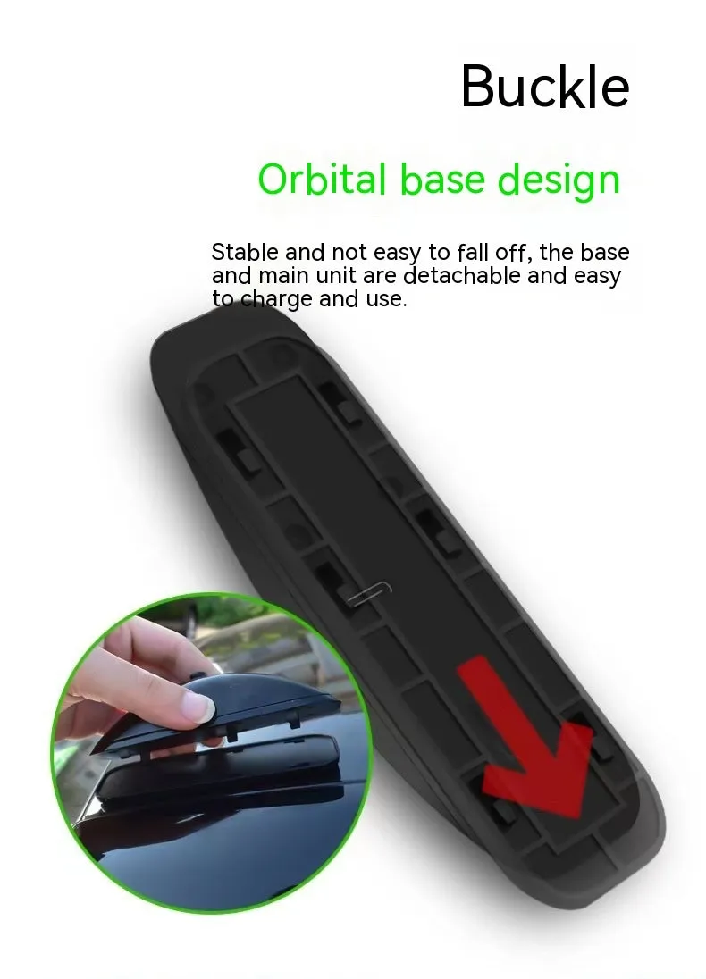 Black vehicle-mounted remote control laser lamp with USB cable and remote on car surface