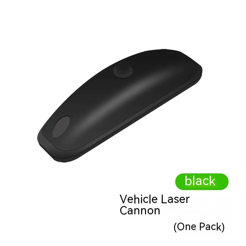 Black vehicle-mounted remote control laser lamp with USB cable and remote on car surface