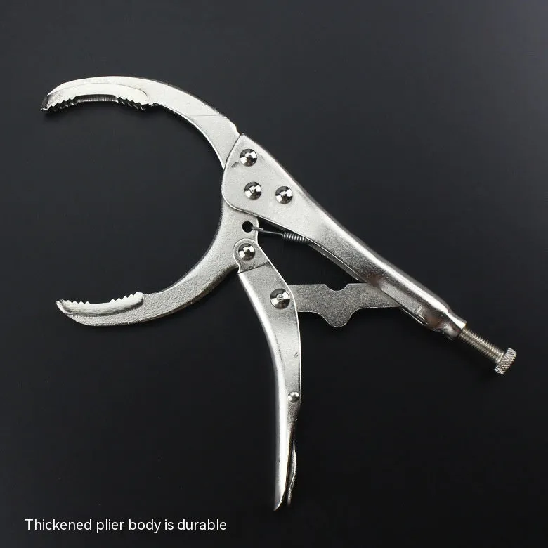 Adjustable clamp oil filter wrench with 50-110mm range on a workshop bench