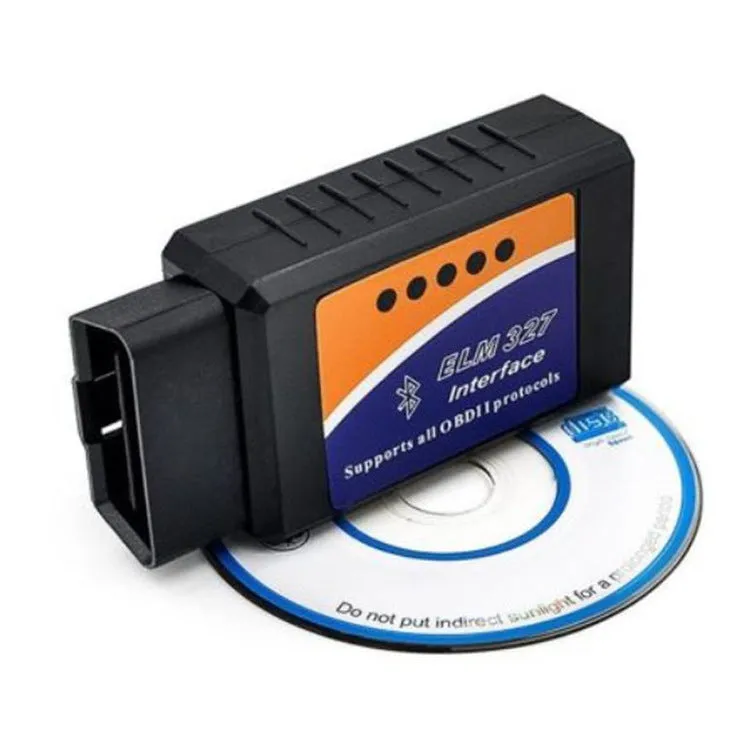 Compact black OBD2 Bluetooth diagnostic scanner with ELM327 chip for car engine fault code reading