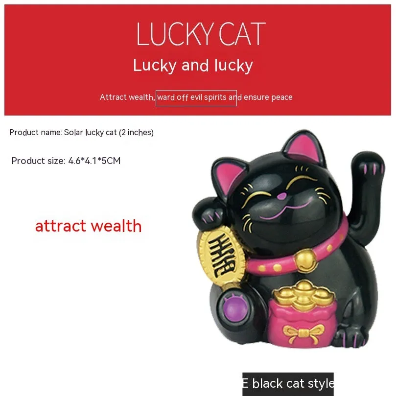 Solar powered Maneki Neko waving cat decoration in black, white or yellow for car dashboard