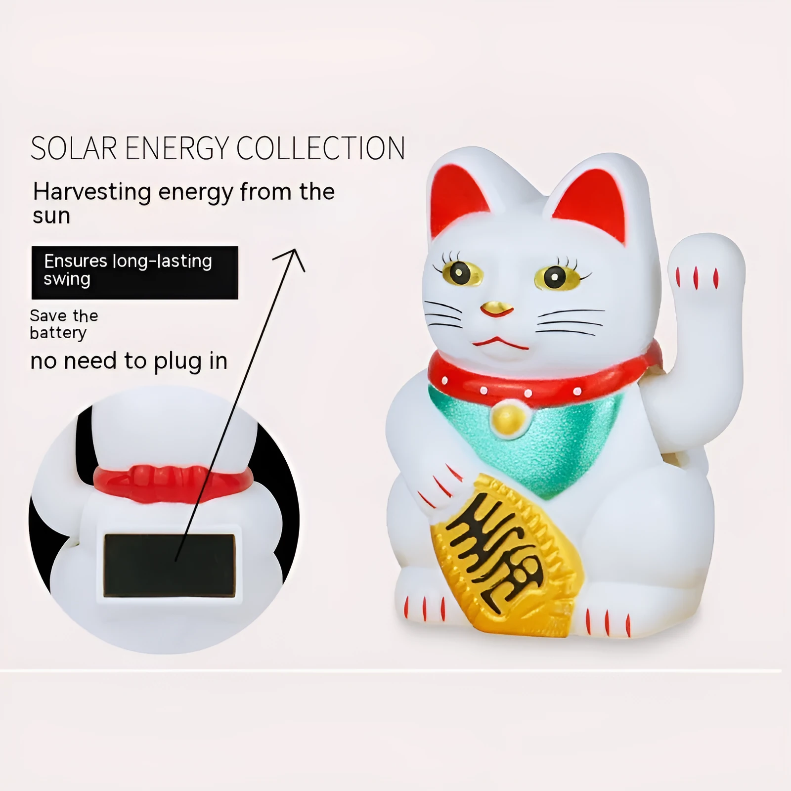 Solar powered Maneki Neko waving cat decoration in black, white or yellow for car dashboard