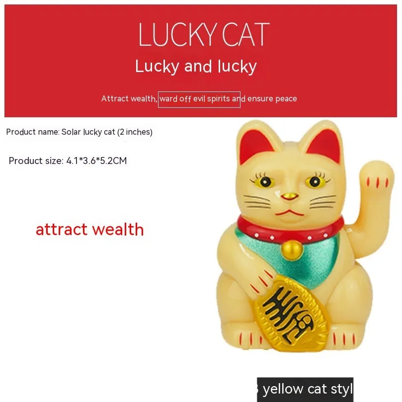 Solar powered Maneki Neko waving cat decoration in black, white or yellow for car dashboard