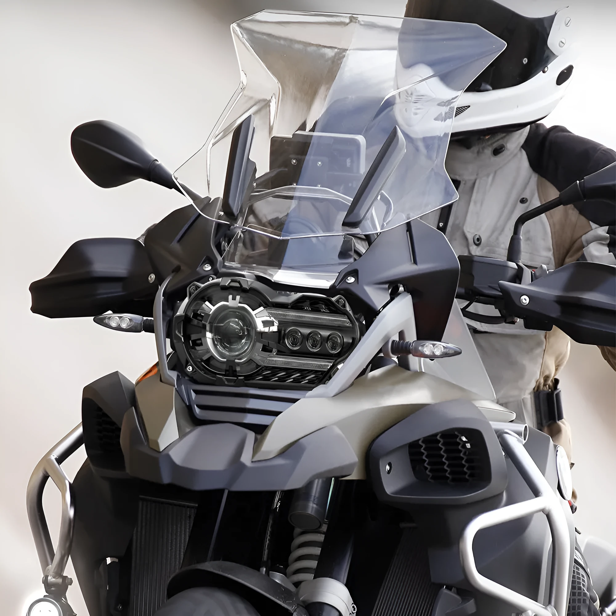 Black LED motorcycle headlight unit showing dimensions of 267mm width and 127mm height.