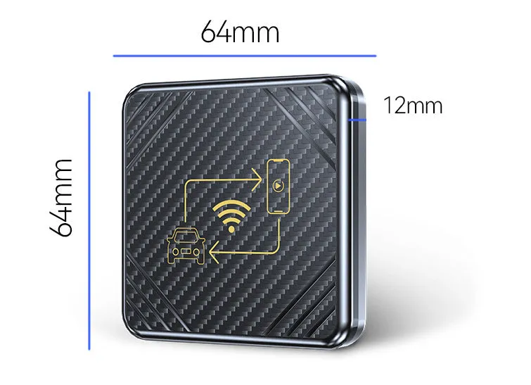 Wireless CarPlay and Android Auto adapter box in gold or white with USB connection