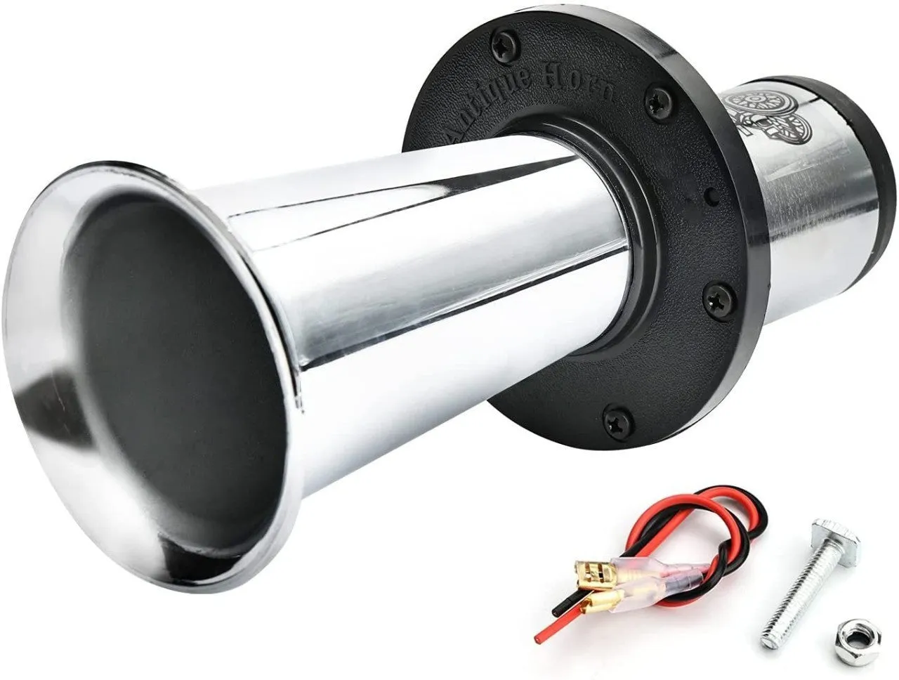 Silver 12v black modified car horn for universal vehicle installation