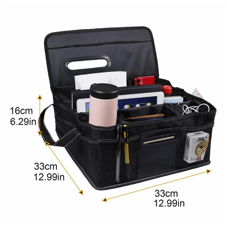 Black Oxford cloth car boot storage box with dimensions 33cm by 33cm by 16cm