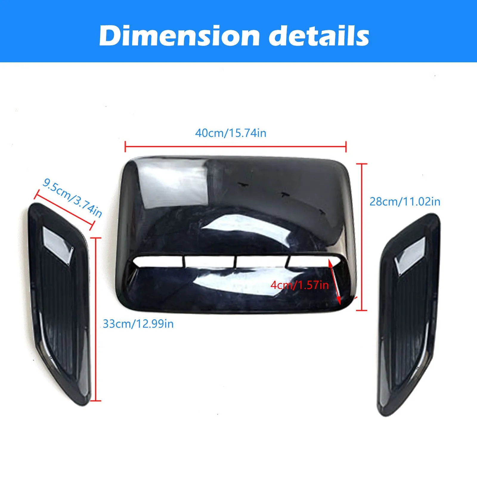 ABS plastic car engine cover and side air vent decorative shroud set in black and carbon fibre finishes