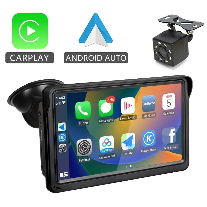 7-inch car display screen showing wireless CarPlay interface with 1024x600 HD resolution