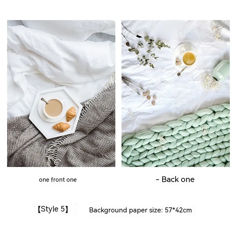 Double-sided marble texture photography background paper sheet showing two size options.