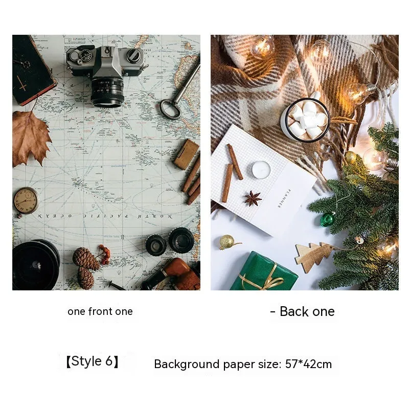 Double-sided marble texture photography background paper sheet showing two size options.