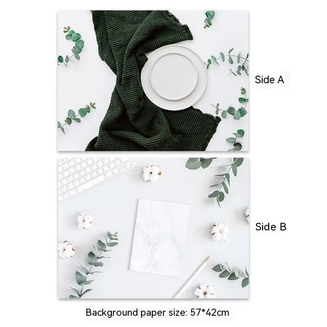 Double-sided marble texture photography background paper sheet showing two size options.