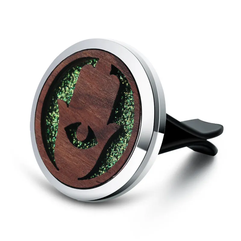Round alloy wood car aromatherapy clip for air freshener discs with incense holder