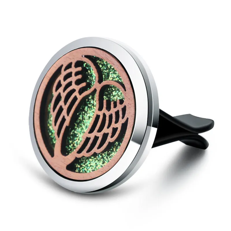 Round alloy wood car aromatherapy clip for air freshener discs with incense holder