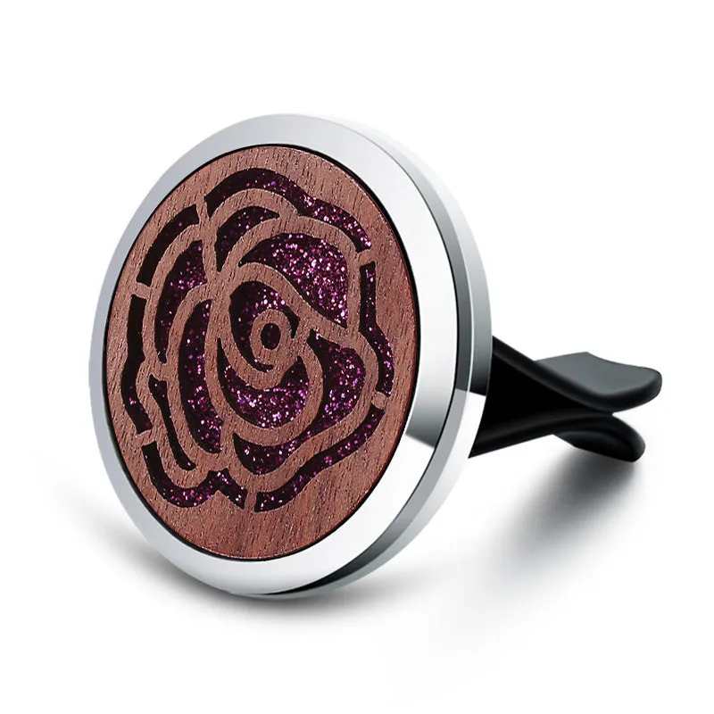 Round alloy wood car aromatherapy clip for air freshener discs with incense holder