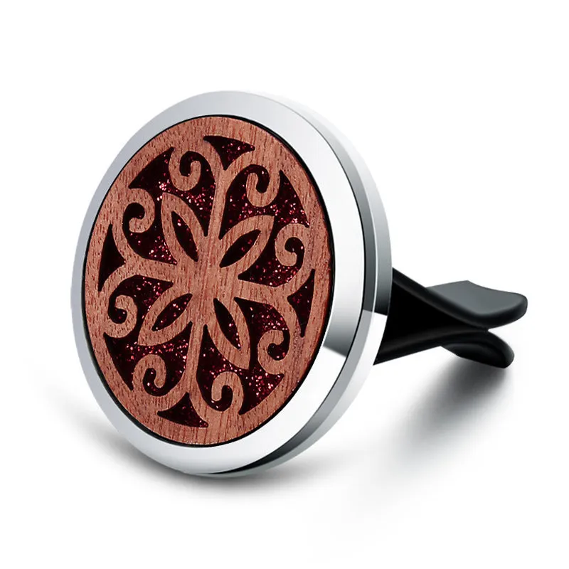 Round alloy wood car aromatherapy clip for air freshener discs with incense holder