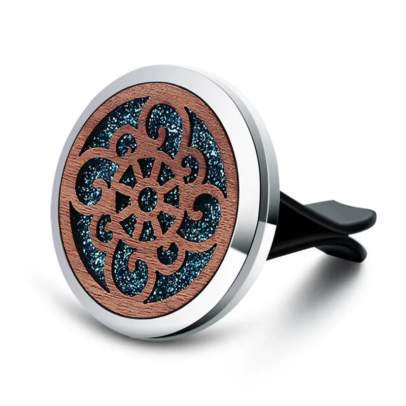 Round alloy wood car aromatherapy clip for air freshener discs with incense holder