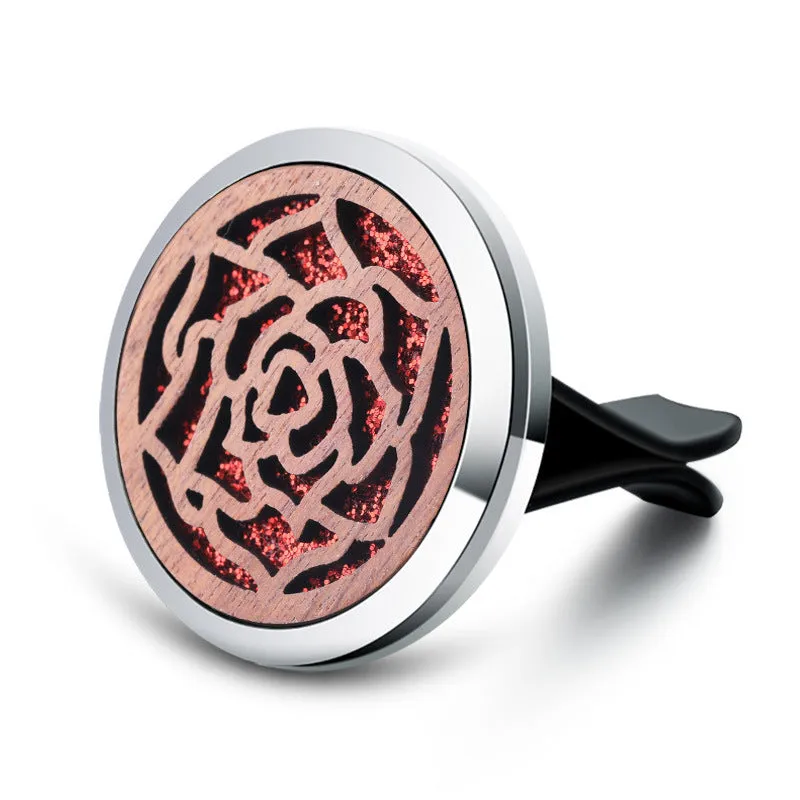 Round alloy wood car aromatherapy clip for air freshener discs with incense holder