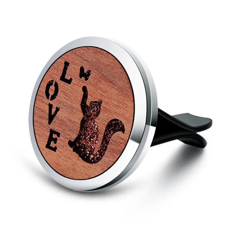 Round alloy wood car aromatherapy clip for air freshener discs with incense holder
