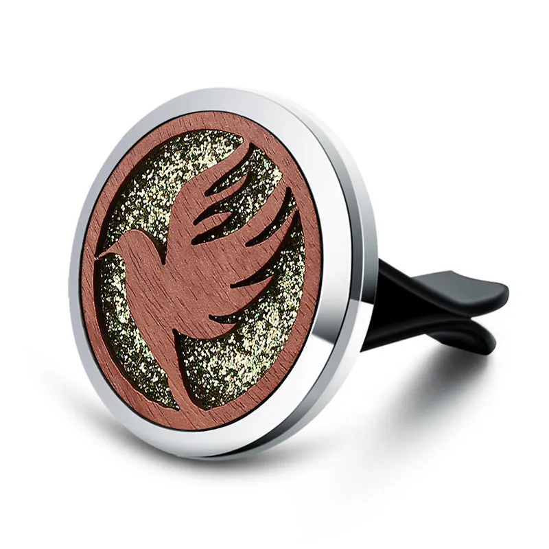 Round alloy wood car aromatherapy clip for air freshener discs with incense holder