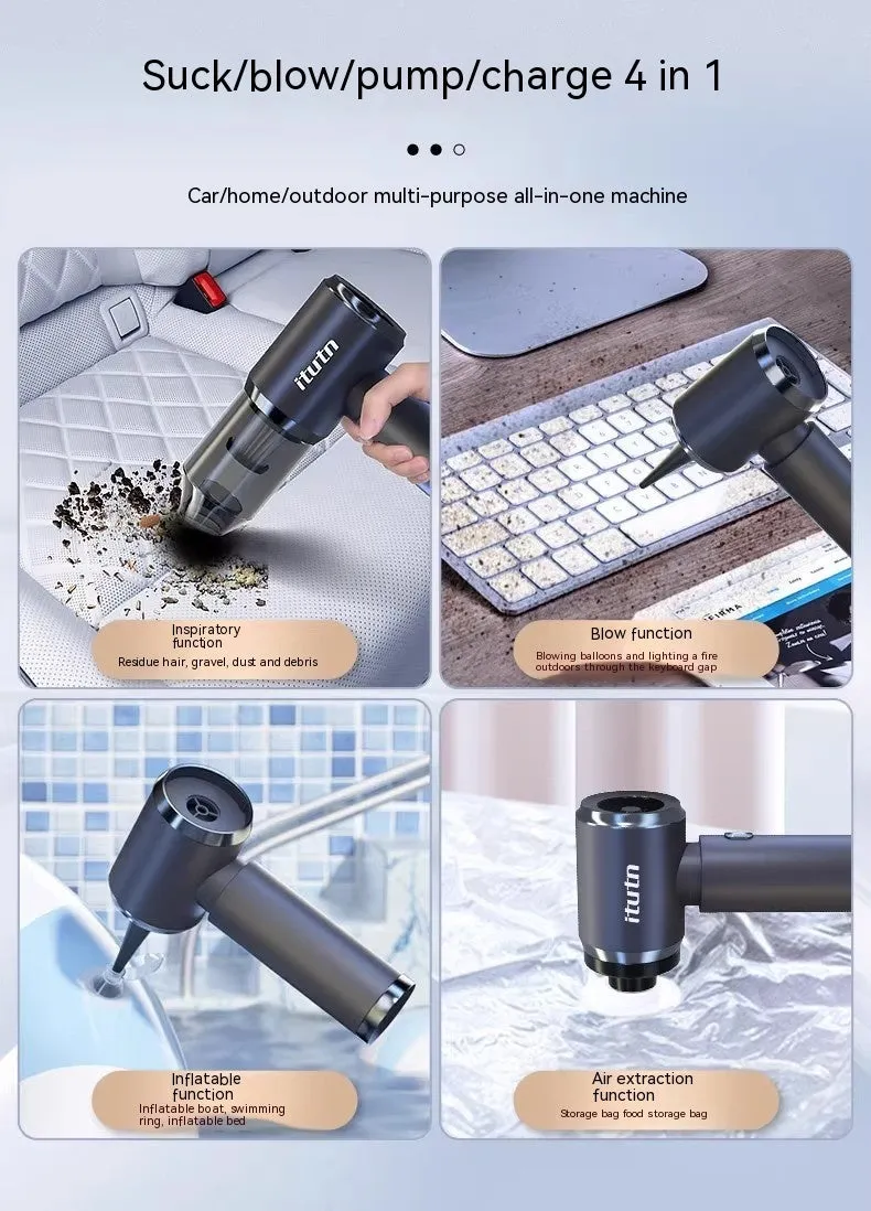 Handheld wireless car vacuum cleaner in space-like grey with dual blowing and suction functions