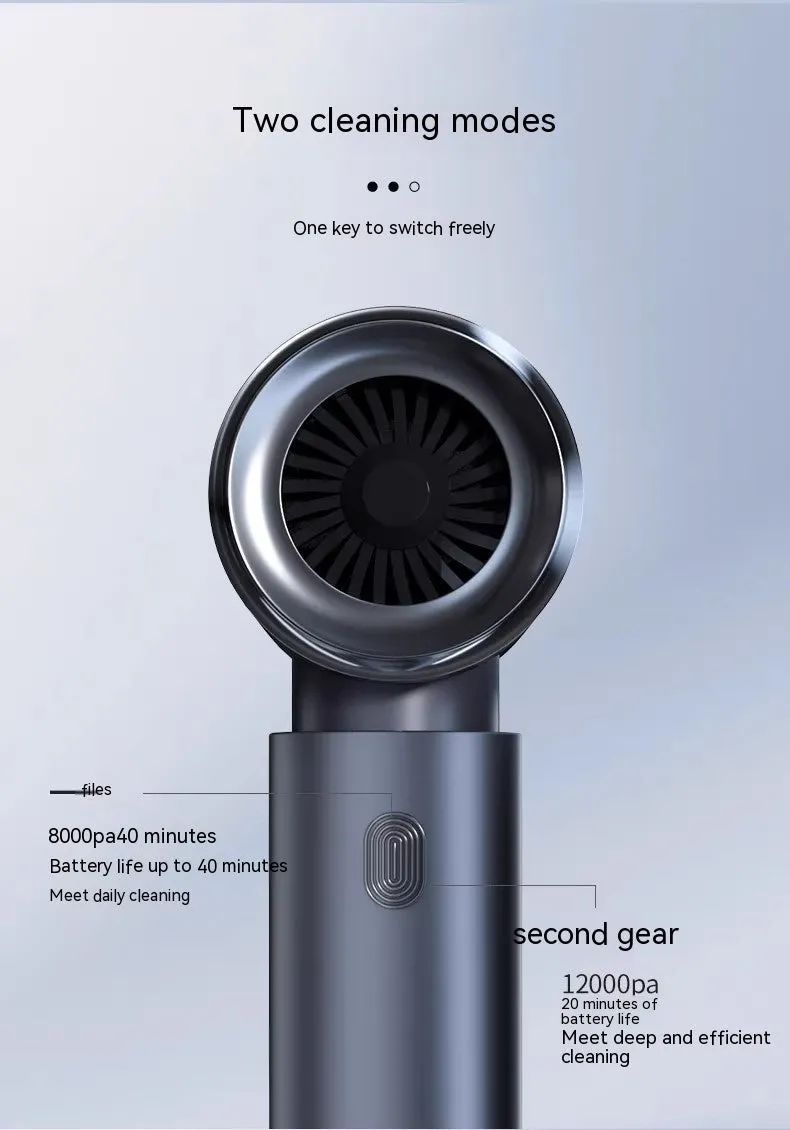 Handheld wireless car vacuum cleaner in space-like grey with dual blowing and suction functions
