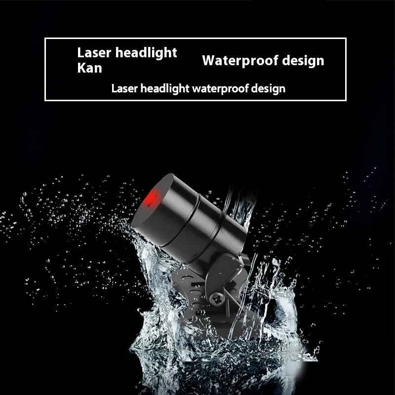 Motorcycle laser fog light unit with aluminium housing projecting star pattern on road surface.